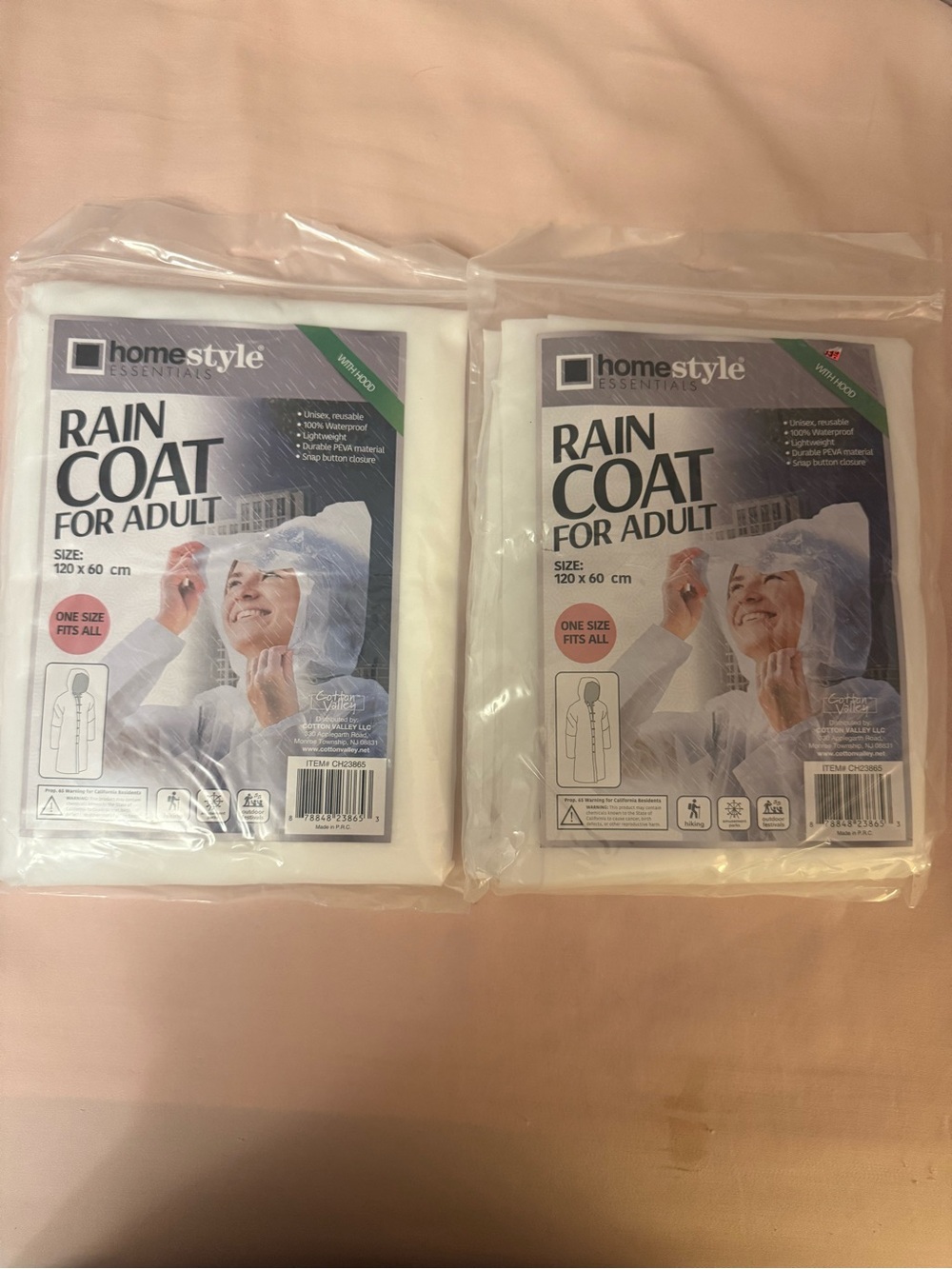 Rain Coat Poncho, Disposable, 2-Pack, One Size, White Colors